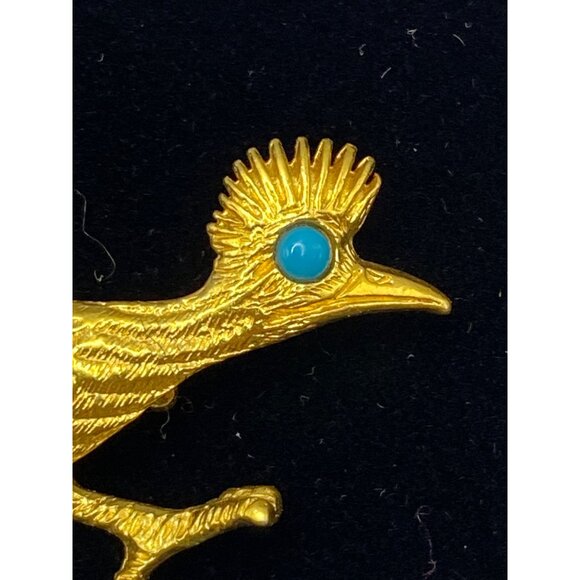 Vintage J Riller Gold-Tone Roadrunner Brooch With Turquoise Eye Accent J0261 - Picture 2 of 10